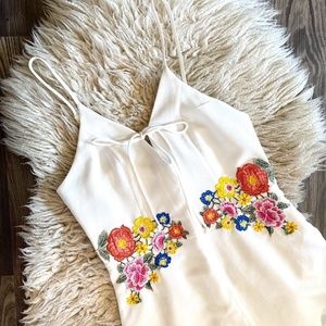 Forever 21 Floral Embroidered Ruffled Romper